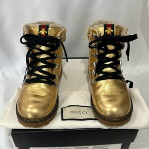 Gucci Kids Gold Boots with Black Laces
